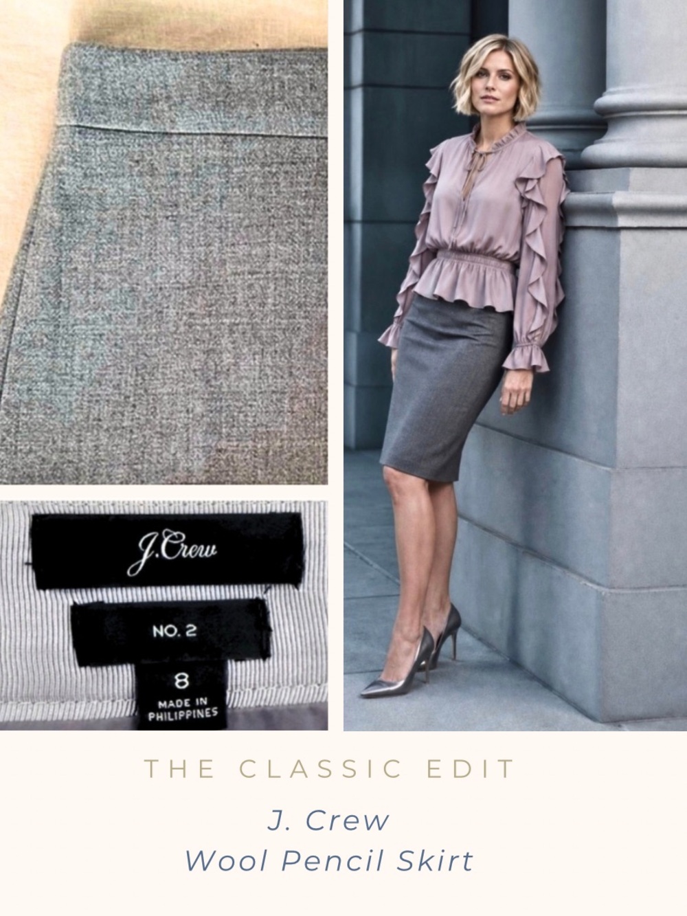 J.Crew | Lined Wool Pencil Skirt | Grey | Knee Length